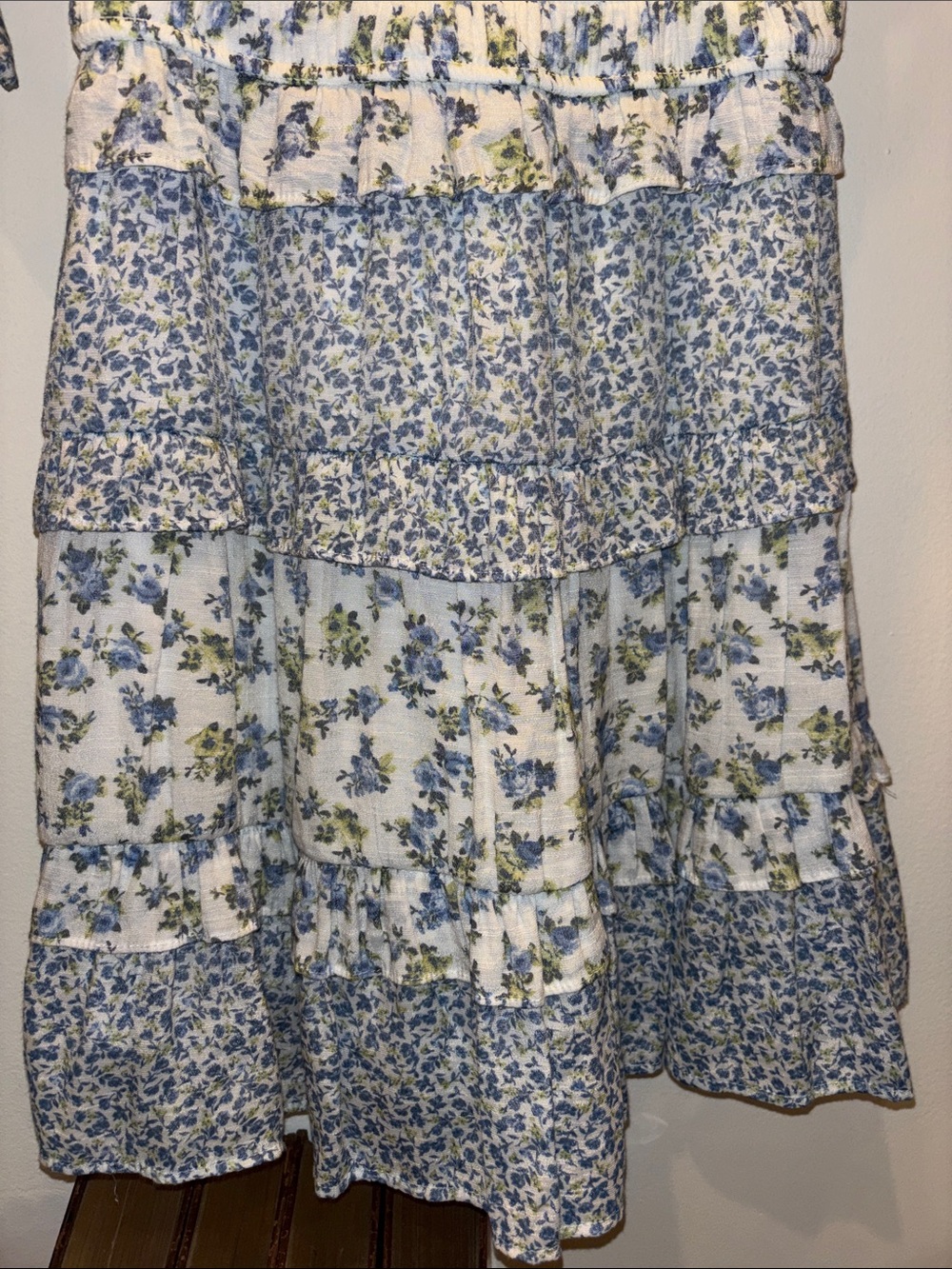 Altar'd State Blue and White Floral Tiered Mini Dress - Picture 3 of 6